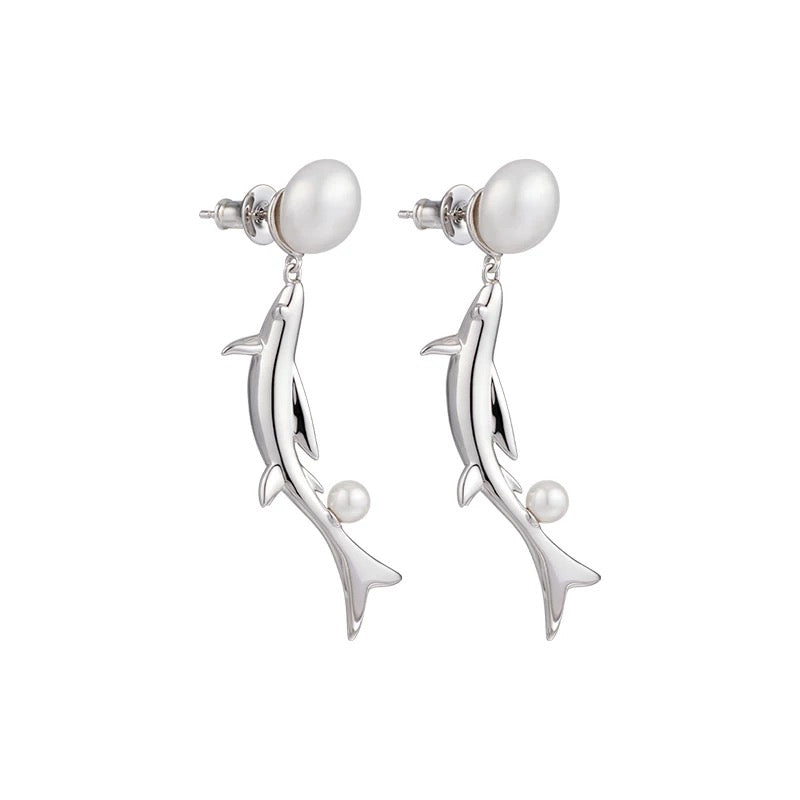 Liberty Fish Natural Pearl 925 Silver  Earrings